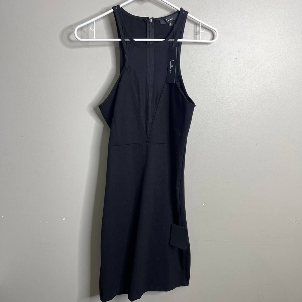 Lulus skater dress Sz L Halter Mini Dress Sheer Neckline US Made Gothic‎